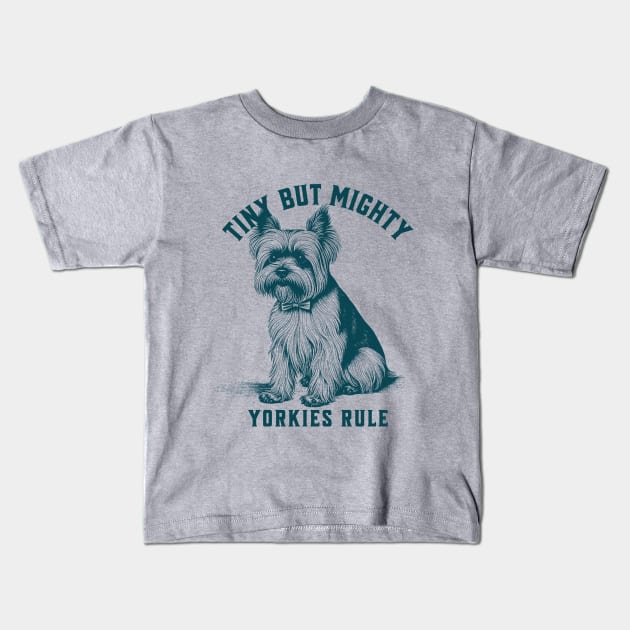 Vintage Dog Yorkie Fun Retro Style Graphic Illustration Kids T-Shirt by Tintedturtles